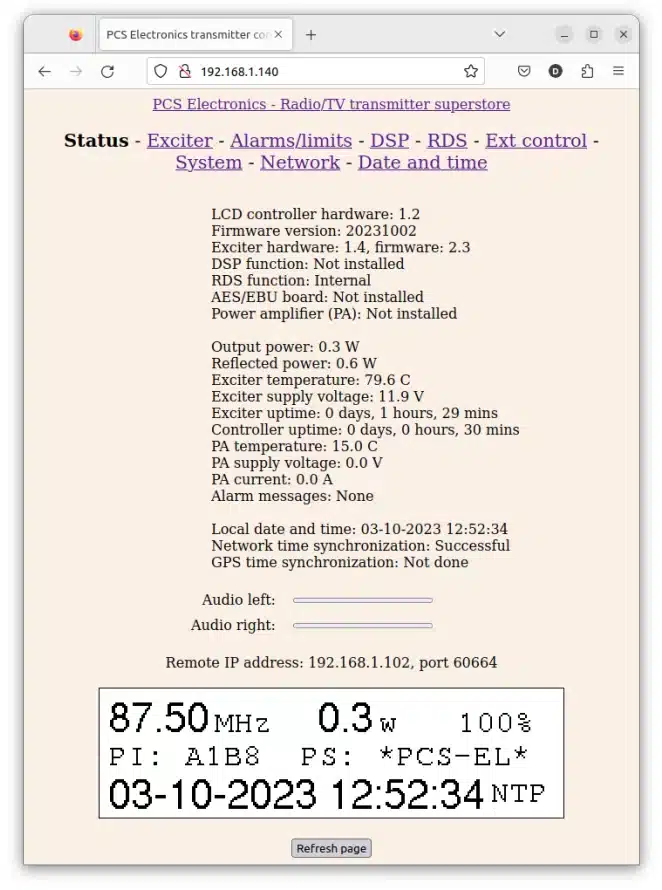webinterface PCS AM MAX.